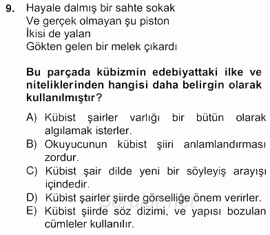 Yeni Türk Edebiyatına Giriş 2 2012 - 2013 Ara Sınavı 9.Soru