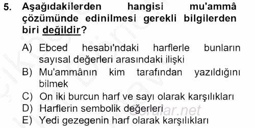 Eski Türk Edebiyatına Giriş: Söz Sanatları 2012 - 2013 Dönem Sonu Sınavı 5.Soru