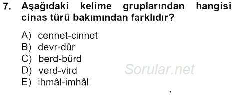 Eski Türk Edebiyatına Giriş: Söz Sanatları 2012 - 2013 Dönem Sonu Sınavı 7.Soru