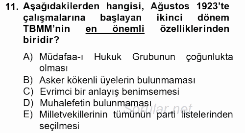 Atatürk İlkeleri Ve İnkılap Tarihi 2 2012 - 2013 Ara Sınavı 11.Soru