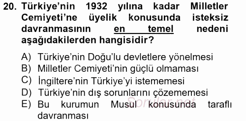 Atatürk İlkeleri Ve İnkılap Tarihi 2 2012 - 2013 Ara Sınavı 20.Soru