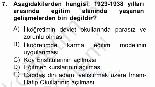 Atatürk İlkeleri Ve İnkılap Tarihi 2 2012 - 2013 Ara Sınavı 7.Soru