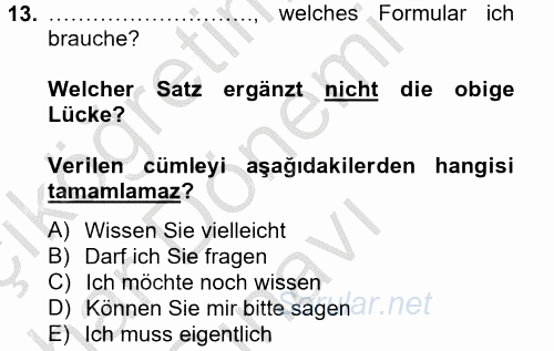 Almanca 2 2012 - 2013 Dönem Sonu Sınavı 13.Soru