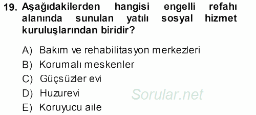 Sosyal Hizmete Giriş 2013 - 2014 Dönem Sonu Sınavı 19.Soru