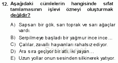 Türkçe Cümle Bilgisi 1 2013 - 2014 Ara Sınavı 12.Soru