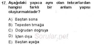 Türkçe Cümle Bilgisi 1 2013 - 2014 Ara Sınavı 17.Soru