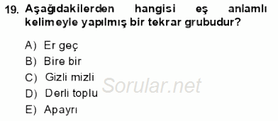 Türkçe Cümle Bilgisi 1 2013 - 2014 Ara Sınavı 19.Soru