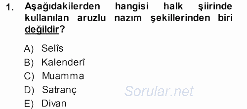 Türk Halk Şiiri 2013 - 2014 Ara Sınavı 1.Soru