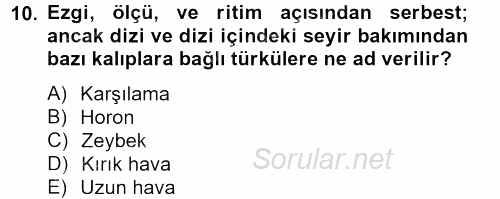 Türk Halk Şiiri 2013 - 2014 Ara Sınavı 10.Soru