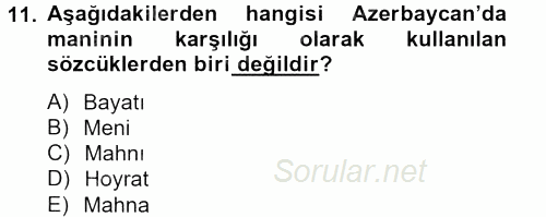 Türk Halk Şiiri 2013 - 2014 Ara Sınavı 11.Soru
