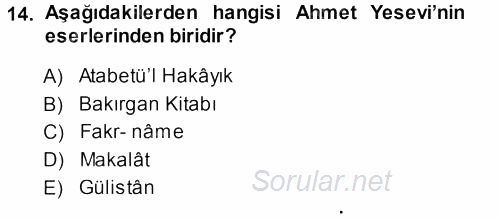 Türk Halk Şiiri 2013 - 2014 Ara Sınavı 14.Soru