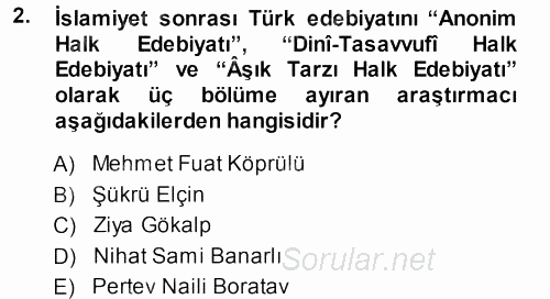 Türk Halk Şiiri 2013 - 2014 Ara Sınavı 2.Soru