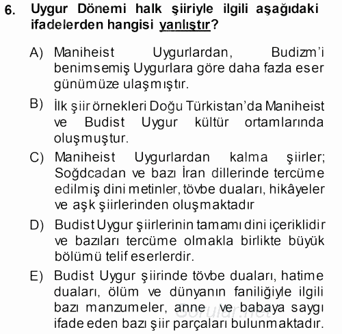 Türk Halk Şiiri 2013 - 2014 Ara Sınavı 6.Soru