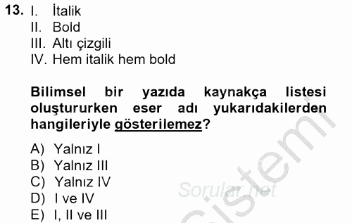 Türk Dili 2 2012 - 2013 Dönem Sonu Sınavı 13.Soru
