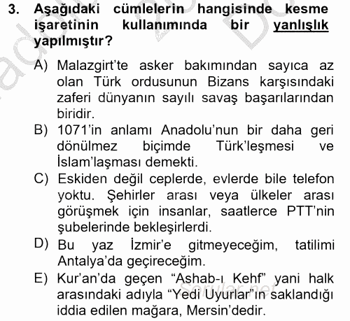 Türk Dili 2 2012 - 2013 Dönem Sonu Sınavı 3.Soru