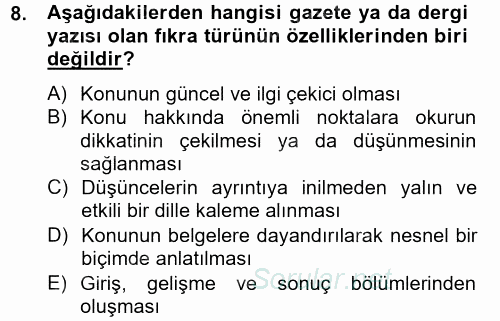 Türk Dili 2 2012 - 2013 Dönem Sonu Sınavı 8.Soru