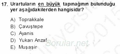 Türkiye´nin Kültürel Mirası 1 2014 - 2015 Dönem Sonu Sınavı 17.Soru