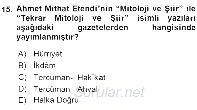 Türk Edebiyatının Mitolojik Kaynakları 2015 - 2016 Dönem Sonu Sınavı 15.Soru
