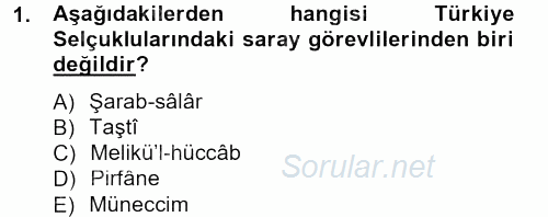 Türkiye Selçuklu Tarihi 2012 - 2013 Dönem Sonu Sınavı 1.Soru