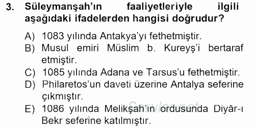Türkiye Selçuklu Tarihi 2012 - 2013 Dönem Sonu Sınavı 3.Soru