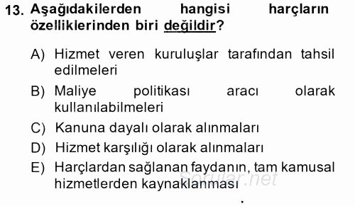 Damga Vergisi Ve Harçlar Bilgisi 2014 - 2015 Ara Sınavı 13.Soru
