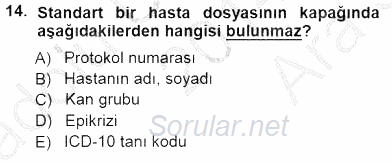 Tıbbi Dokümantasyon 2014 - 2015 Ara Sınavı 14.Soru