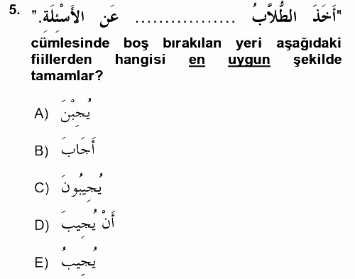Arapça 4 2016 - 2017 3 Ders Sınavı 5.Soru