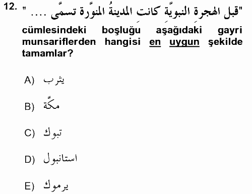 Arapça 4 2016 - 2017 3 Ders Sınavı 12.Soru