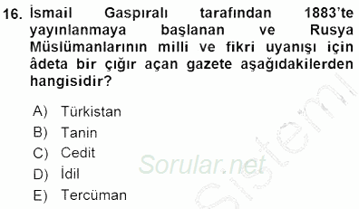 Orta Asya Türk Tarihi 2015 - 2016 Dönem Sonu Sınavı 16.Soru