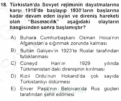 Orta Asya Türk Tarihi 2015 - 2016 Dönem Sonu Sınavı 18.Soru