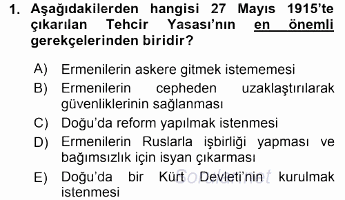 Türk Dış Politikası 1 2016 - 2017 Dönem Sonu Sınavı 1.Soru