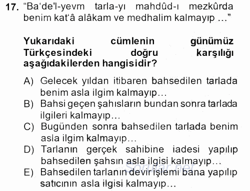 Osmanlı Türkçesi Metinleri 2 2013 - 2014 Dönem Sonu Sınavı 17.Soru