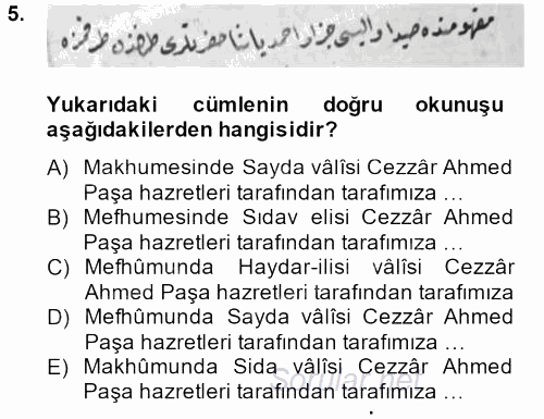 Osmanlı Türkçesi Metinleri 2 2013 - 2014 Dönem Sonu Sınavı 5.Soru