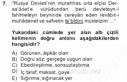 Osmanlı Türkçesi Metinleri 2 2013 - 2014 Dönem Sonu Sınavı 7.Soru