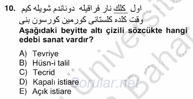 XIX. Yüzyıl Türk Edebiyatı 2012 - 2013 Ara Sınavı 10.Soru