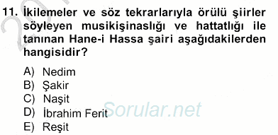 XIX. Yüzyıl Türk Edebiyatı 2012 - 2013 Ara Sınavı 11.Soru