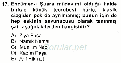 XIX. Yüzyıl Türk Edebiyatı 2012 - 2013 Ara Sınavı 17.Soru