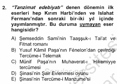 XIX. Yüzyıl Türk Edebiyatı 2012 - 2013 Ara Sınavı 2.Soru