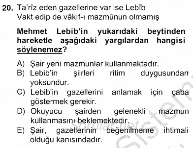 XIX. Yüzyıl Türk Edebiyatı 2012 - 2013 Ara Sınavı 20.Soru