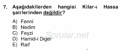 XIX. Yüzyıl Türk Edebiyatı 2012 - 2013 Ara Sınavı 7.Soru