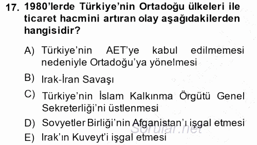 Türk Dış Politikası 1 2013 - 2014 Dönem Sonu Sınavı 17.Soru