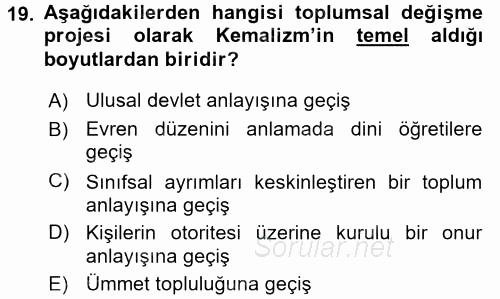 Türk Sosyologları 2015 - 2016 Dönem Sonu Sınavı 19.Soru
