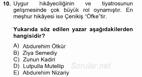 Çağdaş Türk Edebiyatları 2 2012 - 2013 Dönem Sonu Sınavı 10.Soru