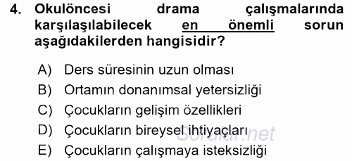 Okulöncesinde Drama 2015 - 2016 Ara Sınavı 4.Soru