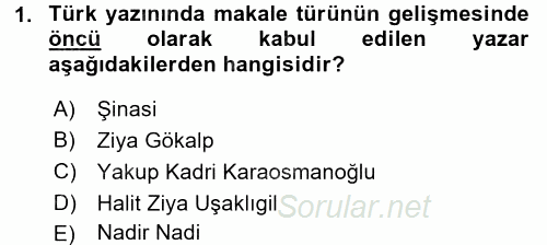 Türk Dili 2 2016 - 2017 3 Ders Sınavı 1.Soru