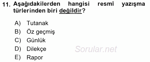 Türk Dili 2 2016 - 2017 3 Ders Sınavı 11.Soru