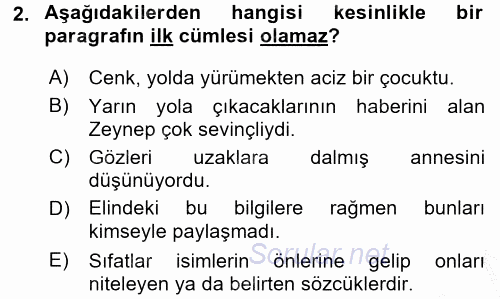 Türk Dili 2 2016 - 2017 3 Ders Sınavı 2.Soru