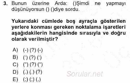 Türk Dili 2 2016 - 2017 3 Ders Sınavı 3.Soru