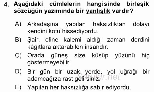 Türk Dili 2 2016 - 2017 3 Ders Sınavı 4.Soru