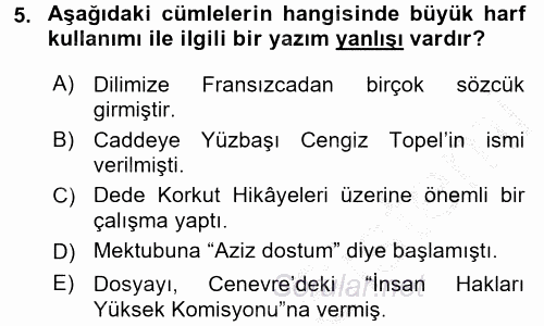 Türk Dili 2 2016 - 2017 3 Ders Sınavı 5.Soru